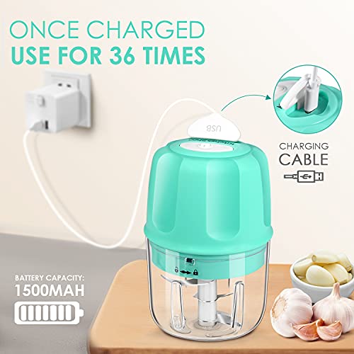Electric Garlic Chopper, Portable Cordless Mini Food Processor, Rechargeable Vegetable Chopper Blender for Nuts Chili Onion Minced Meat and Spices BPA-Free(Green)