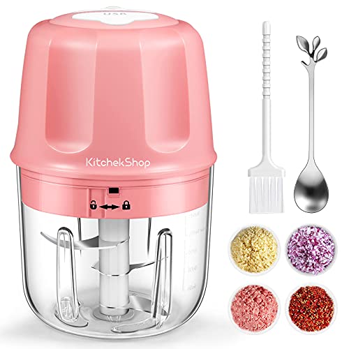 Electric Garlic Chopper, Portable Cordless Mini Food Processor, Rechargeable Vegetable Chopper Blender for Nuts Chili Onion Minced Meat and Spices BPA-Free(Pink)