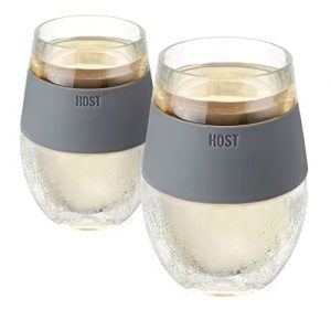 Host Wine Freeze Cup Set of 2 / Plastic Double Wall Insulated Wine Cooling Freezable Drink Vacuum Cup with Freezing Gel, Wine Glasses for Red and White Wine, 8.5 oz Grey / Gift Essentials