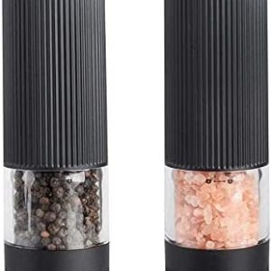 T-mark Electric Salt and Pepper Grinder Set - Battery Operated Automatic One Handed Salt Pepper Mill with Bottom Cap, Adjustable Coarseness