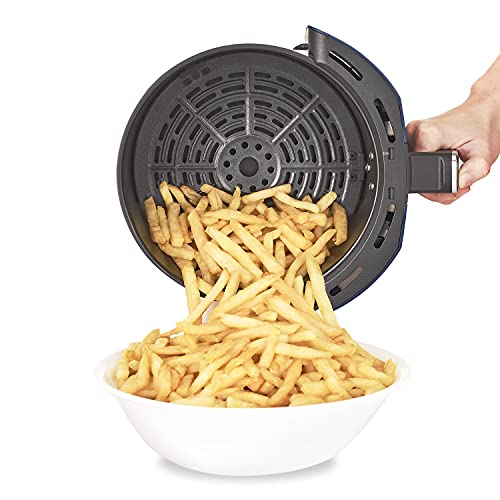 Crux 3.7QT Manual Air Fryer, Faster Pre-Heat, No-Oil Frying, Fast Healthy Evenly Cooked Meal Every Time, Dishwasher Safe Non Stick Pan and Crisping Tray for Easy Clean Up, Stainless Steel/Blue