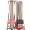 Electric Salt and Pepper Grinder Set with Stand | Premium Set of 2 Best Electronic Stainless Steel Spice Mills for Coarse Seasoning | Battery Powered Pepper & Salt Grinders with Light (9551 set)