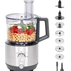 GE Food Processor | 12 Cup | Complete With 3 Feeding Tubes & Stainless Steel Accessories - 3 Discs + Dough Blade | 3 Speed | Great for Shredded Cheese, Chicken & More | Kitchen Essentials | 550 Watts