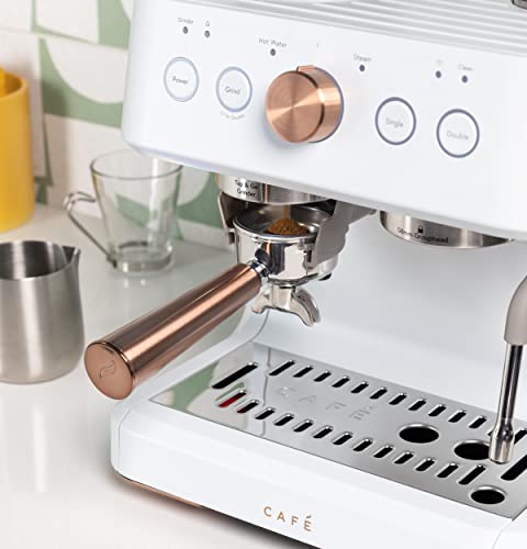 Café Bellissimo Semi Automatic Espresso Machine + Milk Frother | WiFi Connected, Smart Home Kitchen Essentials | Built-In Bean Grinder, 15-Bar Pump & 95-Ounce Water Reservoir | Matte White