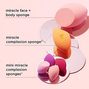 Real Techniques Mini Miracle Complexion Sponge Makeup Blender, Beauty Sponge For Touch Ups, Professional Makeup Tool, Cruelty Free, Latex Free, Perfect For Travel or On The Go, 4 Count