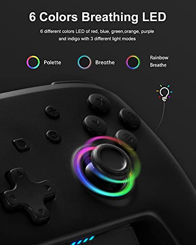Switch Controller, Switch Pro Controller Compatible with Switch/Switch Lite, Wireless Gamepad with 7 LED Colors/ Motion Control/Dual Vibration/Turbo