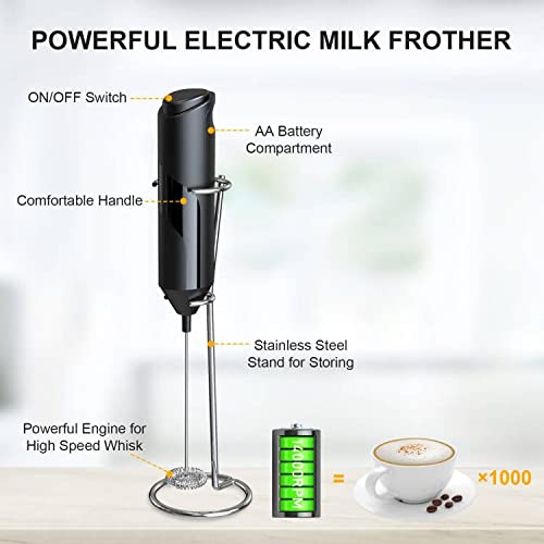 COKUNST Electric Milk Frother Handheld with Stainless Steel Stand Battery Powered Foam Maker, Whisk Drink Mixer Mini Blender For Coffee, Frappe, Latte, Matcha, Hot Chocolate