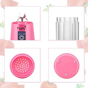 TastLi Portable Blender, Personal Mini Bottle Travel Electric Smoothie Blender Maker Fruit Juicer Cup, with 13oz Bottles, 6 Blades and USB Rechargeable Batteries for juice shakes and smoothies (Pink)