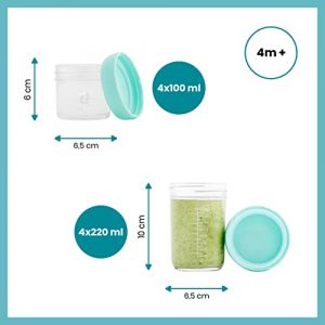 Babymoov Glass Food Storage Containers | Leak Proof Stackable & Reusable Glass Jars (Pick Your Set Size), X8