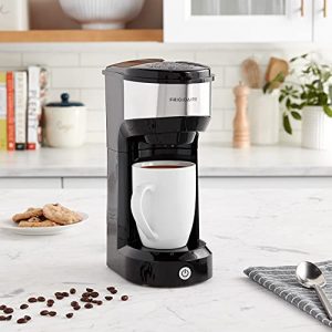 Frigidaire ECMK103 1 Cup Single Serve Retro Coffee Maker with Fast Brew Technology & Single Touch Control, Ideal for Tight Places on Countertops or Office Tables, Black
