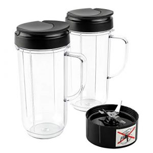 Livtor 2-Pack 22 Oz Tall Blender Cups with 2 Flip Top To-Go Lids & 1 Cross Blade, Compatible with Magic Bullet Blenders 250W MB1001