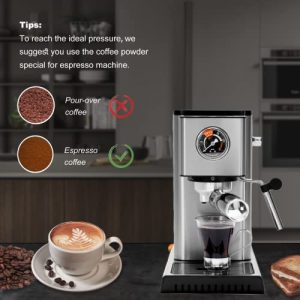Espresso Machine, Ocatex 20 Bar Espresso Machine with Milk Frother Steam Wand, Small Expresso Maker for Home, Latte and Cappuccino Machine with Pressure Gauge, Stainless Steel