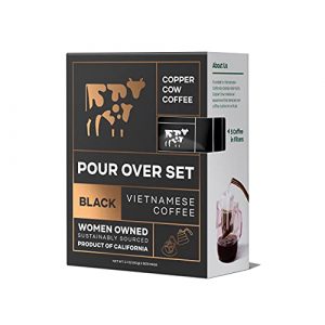 Copper Cow Coffee Vietnamese Pour Over Coffee Filters – Single-Serve and All-Natural Pre-Filled Coffee Filters – Just Black (5 Pack)