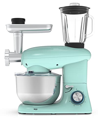 3 in 1 Stand Mixer, Tilt-Head Kitchen Mixer with Meat Grinder and Juice Blender, 6 Speed Electric Mixer & 6 Quarts 850W Food Mixer - Blue
