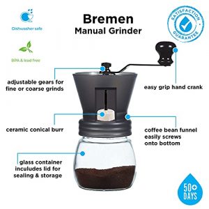 GROSCHE Milano Stovetop Espresso Maker 12 espresso cup size and Bremen Manual Coffee grinder Bundle includes moka pot and Grinder