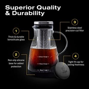 Bean Envy Cold Brew Coffee Maker - 32 oz Glass Iced Tea & Coffee Cold Brew Maker and Pitcher w/ Silicone Cap & Base