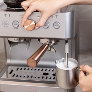 Café Bellissimo Semi Automatic Espresso Machine + Milk Frother | WiFi Connected, Smart Kitchen Essentials | Built-In Bean Grinder, 15-Bar Pump & 95-Ounce Water Reservoir | Steel Silver