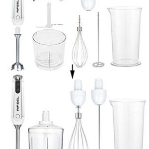 AIFEEL Immersion Hand Blender Set with 5 Accessories, Handheld Stick Blender with Milk Frother,500ML Chopper, 600ML Measuring Cup and Egg Whisk, BPA Free