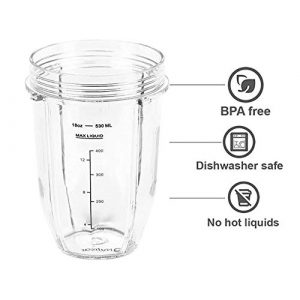 18oz Blender Cups with Sip & Seal Lids, Ninja Blender Replacement Parts Compatible with BL480, BL490, BL640, BL680 for Nutri Ninja Auto IQ Series Blenders (18oz)