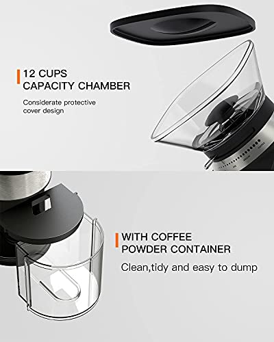 Electric Conical Burr Coffee Grinder, Adjustable Burr Mill with 19 Precise Grind Setting, Stainless Steel Coffee Grinder Electric for Drip, Percolator, French Press, Espresso and Turkish Coffee Makers