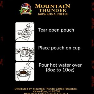 Mountain Thunder Vienna Roast Pour Over Coffee - 100% Kona Private Reserve, Kona-Grown Coffee, Ground, Medium Roast, Single-Serve, 10 Count