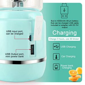 iOCSmart Portable Personal Blender, USB Rechargeable Electric Mini Juicer Blender for Shakes and Smoothies with Cup Lid, Silicone Straw, 4000mAh Batteries (Blue)