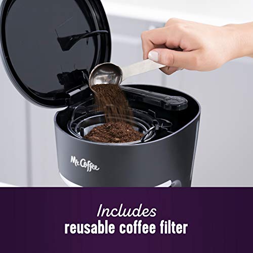 Mr. Coffee 5 Cup Programmable 25 oz. Mini, Brew Now or Later, with Water Filtration and Nylon Reusable Filter, Coffee Maker, Black