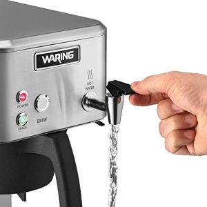 Waring Commercial WCM70PAP Café Deco Automatic Airpot Coffee Brewer, Stainless Steel Construction, Hot water faucet, Plumbed, 120V, 5-15 Phase Plug