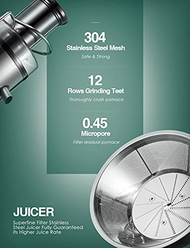 Ke- Juicer Machines, 800W Juice and Vegetable Extractor 5-Speed Touch Screen, 3.1'' Big Mouth Centrifugal Juicer, Easy to Clean, Quiet Motor, Non-Slip Feet, BPA-Free …