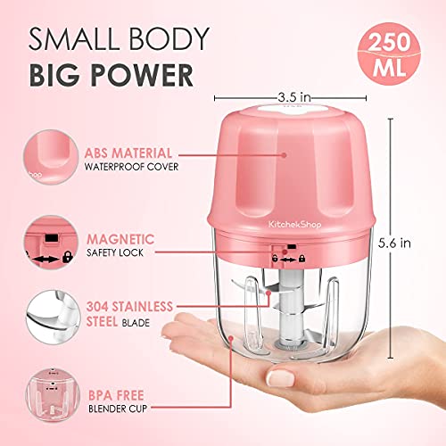 Electric Garlic Chopper, Portable Cordless Mini Food Processor, Rechargeable Vegetable Chopper Blender for Nuts Chili Onion Minced Meat and Spices BPA-Free(Pink)