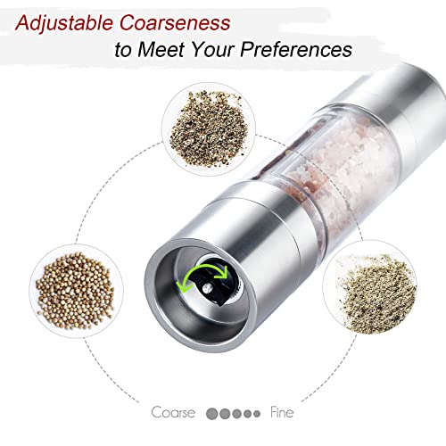 Honadar Salt and Pepper Grinder - 2 in 1 Manual Stainless Steel Salt Grinder, Pepper Grinder Refillable with Ceramic Core and Cleaning Brush, Adjustable Coarseness