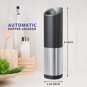 XQXQ Pack of 1 Electric Gravity Pepper Grinder, or Salt Mill, with Adjustable Coarseness Automatic Pepper Mill Grinder Battery Powered with Blue LED Light - Package Not Included Battery