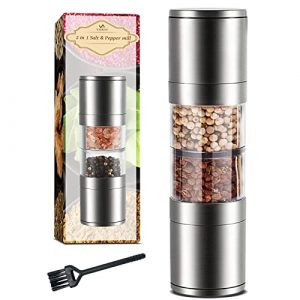 Valieno Salt and Pepper Grinder,Manual Stainless Steel Salt Pepper Mill 2 in 1- Refillable Spices Grinder Shakers with Adjustable Coarseness-Stylish Design, No battery required