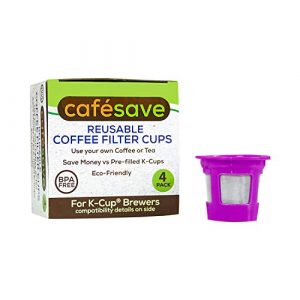 Perfect Pod Cafe Save Reusable K Cup Pod Coffee Filters | Refillable Coffee Pod Capsules with Built-In, Integrated Mesh Strainer for Use with Keurig & Select Single Cup Coffee Machines, 4-Pack