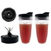 Blender 24 oz Cups with Lids & 6 Fins Female Blade Replacement Parts for Ninja, Extractor Blade for Nutri Ninja Auto iQ BL480D 30 DOB, BL480D 69, BL450 70, BL455 70, BL456 70, BL480 70, BL482 70