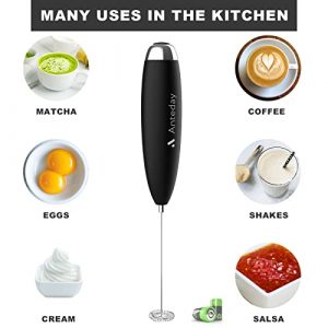 Milk Frother Handheld, Frother for Coffee, Upgraded Low Noise Electric Whisk Whisker Mini Drink Mixer Foam Maker For Cold Milk Coffee Latte Cappuccino Chocolate Matcha, Kitchen Gifts for Women, Black