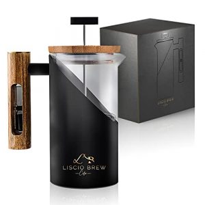 French Press Coffee & Tea Maker (27 oz) 304 Grade Stainless Steel and Durable Glass , with Wooden handle , Hourglass , Coffee Press for Home , Travel , Camping