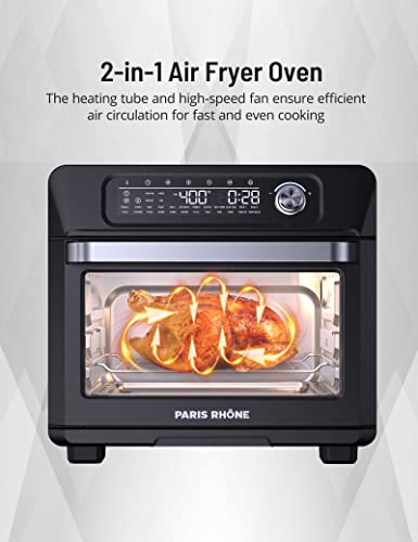 Air Fryer Toaster Oven Combo 26QT for 12" Pizza & 6 Breads, Paris Rhône Digital Airfryer Convention Oven 1700W Countertop Kitchen Small Appliance w/ Rack Tray Recipes for Rotisserie, Roast, Bake, Broil, Up to 450°F