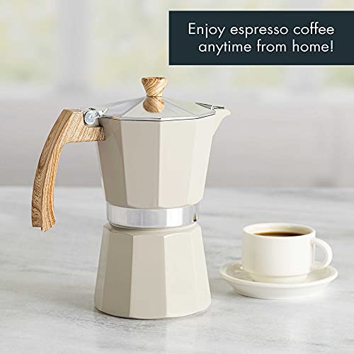 Primula Aluminum Stove Top Espresso Maker, Percolator Pot for Moka, Cuban Coffee, Cappuccino, Latte and More, Perfect for Camping, 6 Cup, Cream