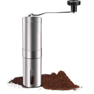 Manual Coffee Grinder with Adjustable Setting - Conical Burr Mill & Brushed Stainless Steel - Burr Coffee Grinder for Aeropress, Drip Coffee,