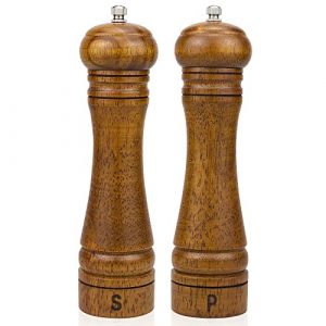 XQXQ Wood Salt and Pepper Mill Set, Pepper Grinders, Salt Shakers with Adjustable Ceramic Rotor- 8 inches -Pack of 2