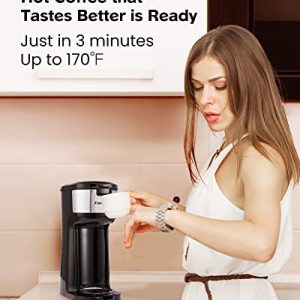 Single Serve Coffee Maker for K Cup and Ground Coffee, 6 to 14 Oz Brew Sizes, Fits Travel Mug, Mini One Cup Coffee Maker with Self-cleaning Function