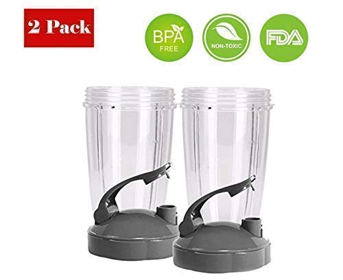 Replacement 24 Oz Cup with Flip Top To Go Lid & Extractor Blade Compatible With Nutri Bullet 600W 900W Blender (2 Cups With Lid + Blade)