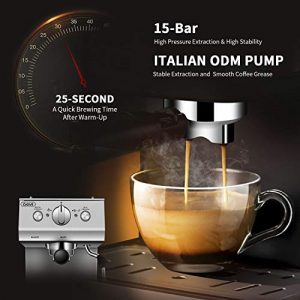 Gevi 15 Bar Pump Espresso Coffee Machine, Espresso and Cappuccino Machine for Home, with Manual Milk Frother Steam Wand, 50 oz removable water tank, Silver / Stainless