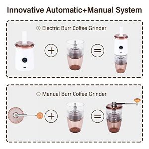 USB Rechargeable Burr Coffee Grinder, Portable Electric & Manual Coffee Bean Grinder with Multi Grind Settings, Espresso/Drip/Pour Over/French Press, White