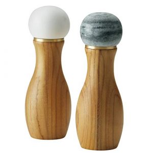 Anolon Pantryware Salt Pepper Grinder Set for Seasoning, Cooking, Serving, Wood and Ceramic, 2 Piece, White and Gray