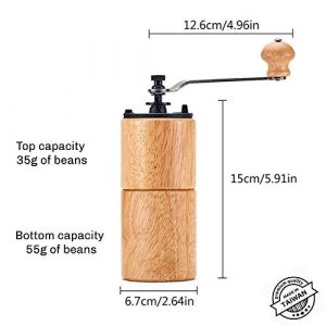 Akirakoki Manual Coffee Bean Grinder Wooden Mill with Cast Iron Burr, Large Capacity Hand Crank, Portable Travel Camping Adjustable (light)