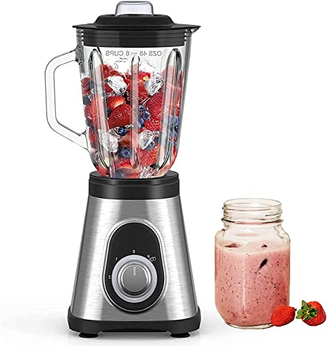 Countertop Blender, 750W Smoothie Blender, with 2 Adjustable Speed and Pulse Functions, Kitchen Blender with 48 oz Tritan Glass Jar for Milkshakes, Smoothies, Crushed Ice and Frozen Fruit