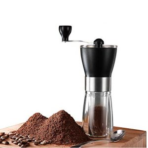 T-mark Manual Coffee Grinder, Hand Portable Bean Mill Stainless Steel Handle Adjustable Ceramic Burr Assembly for Travel