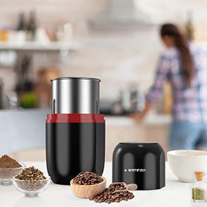 Watifisa Herb Grinder, Electric Dried Spice Mill Grinder with Stainless Steel Blades, Herb Mill Machine with Large Capacity - for Herbs, Fine Leaves, Peanuts, Pepper Beans, Almonds & Grains (Black)